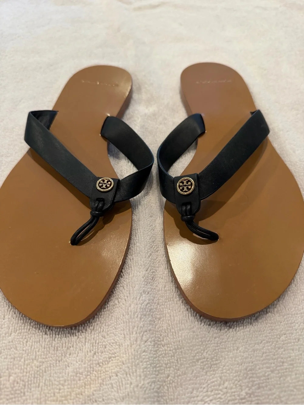 Tory Burch Miller Flip Flop Sandals | Black & Tan | Gold Logo